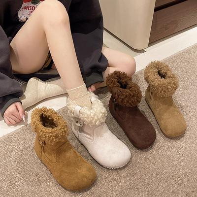 Women's Fashion Lightweight Soft Sole Winter Warm One-step Fur One Snow Boots Velvet Lined Non-slip Casual Sports Fur Cotton Boots