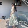 Koreanische Version des neuen Sommer-Träger-Langkleids Fee Lotusblatt-Kantenprint ärmellos Temperament-Kleid