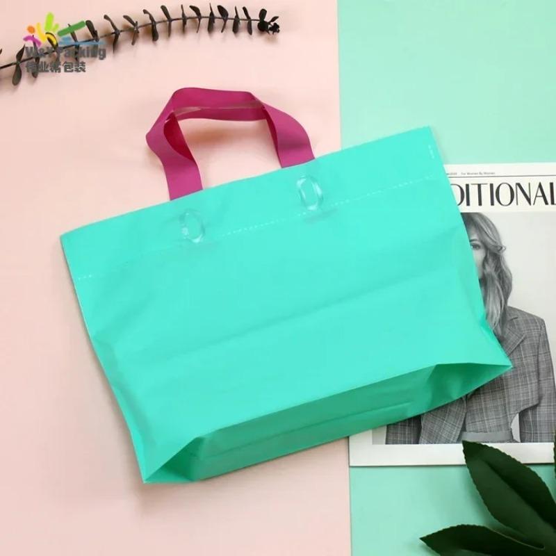 50pcs Clothing Handbag Solid Plastic Frosted Shopping Bag Double Sided Printing Peach Heart Checkered with Bottom Packaging Sack