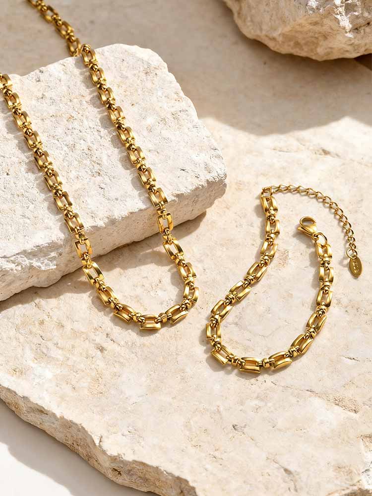 Handmade Strap Chain Necklace Stainless Steel Gold Plated Link Minimalist Tarnish Free Jewelry for Women Bijoux Femme