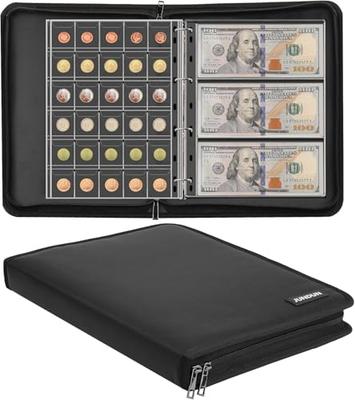 Collectible Coin Collection Book Holder, 300-Pocket Fireproof Coin Collecting Album and 36-Sleeve Money Storage Case for Coin Currency Collecting Supp