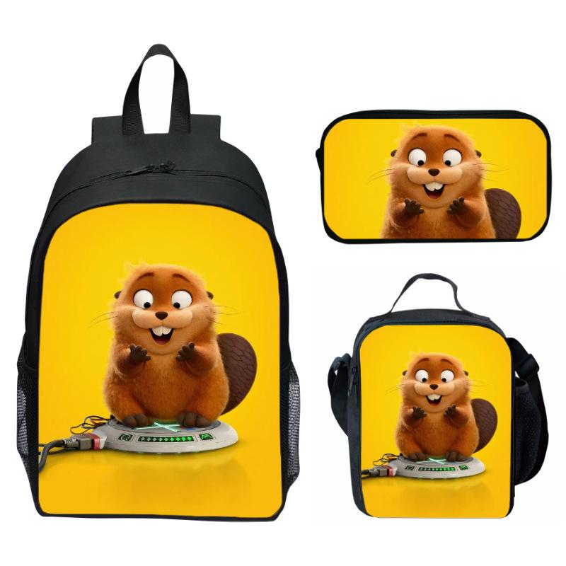 Hoppers Biber Metamorphose Druck 3-teiliges Set Schulrucksack Brottasche Federmäppchen Cartoon Schüler Set