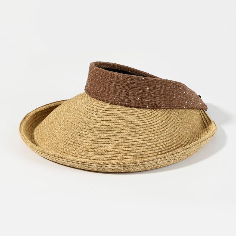 New empty top straw hat women's summer seaside vacation leisure sun hat rhinestone sun hat big brim shows small face