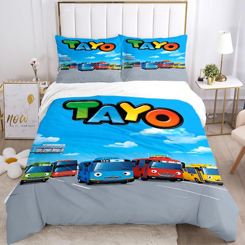 

3pcs Tayo Bus Family Home Decor Bedding Set-Universal Three-Piece Suit for Bedroom, Guest Room, Living Room, Hotel, Festive Gift, Suitable f 220x240cm