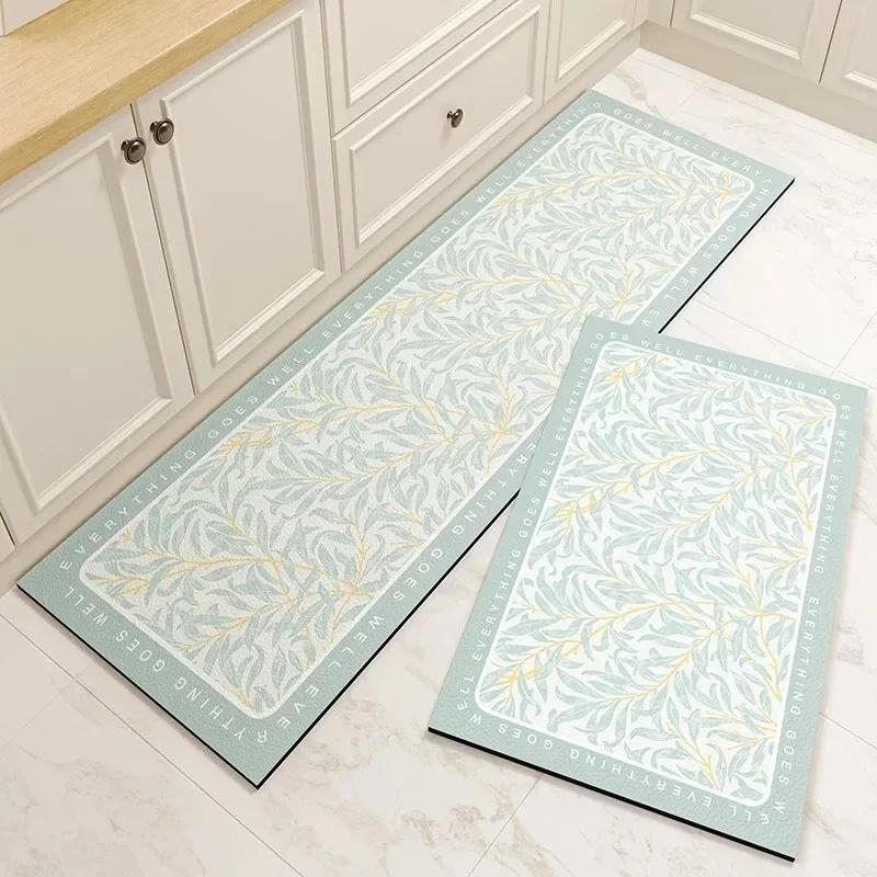 Kitchen Floor Mat PVC Leather Waterproof Carpet Non-slip Long Foot Mats Flower Pastoral Style Home Decoration Rug Vinyl Carpets