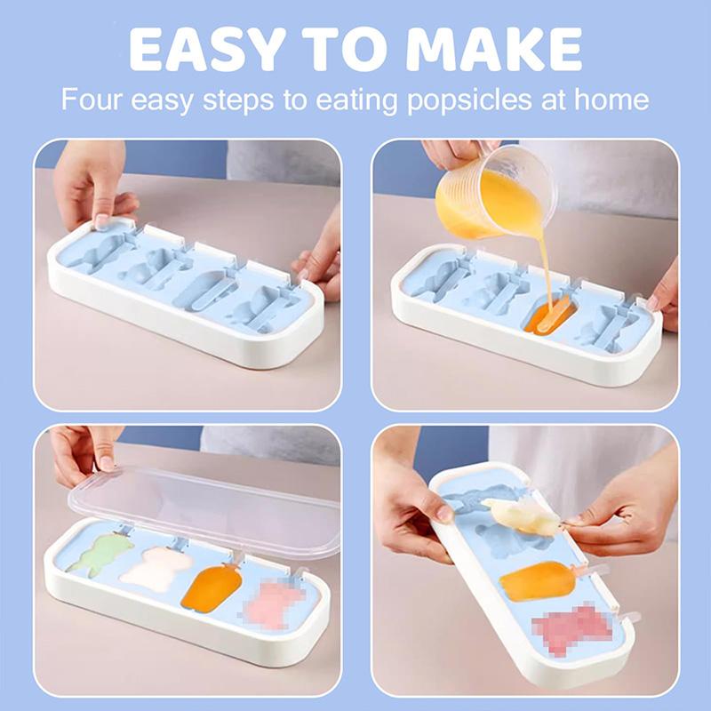 Popsicles Molds Kids Baby Cute Shapes Silicone Mini Popsicle Molds BPA Free Reusable Ice Cream Mold Popsicle Maker Homemade Set 6