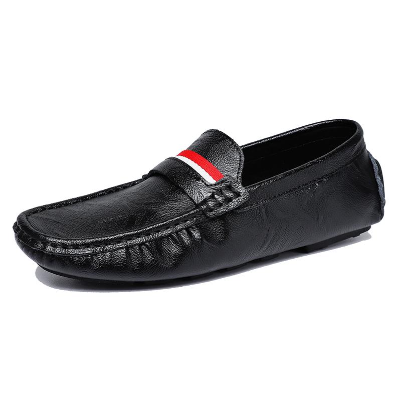 Fashion Comfortable Slip on Loafers Moccasins Handmade Casual Leather Male Shoes Simple Walking Flat Light Soft-Soled Mens Driving Shoes