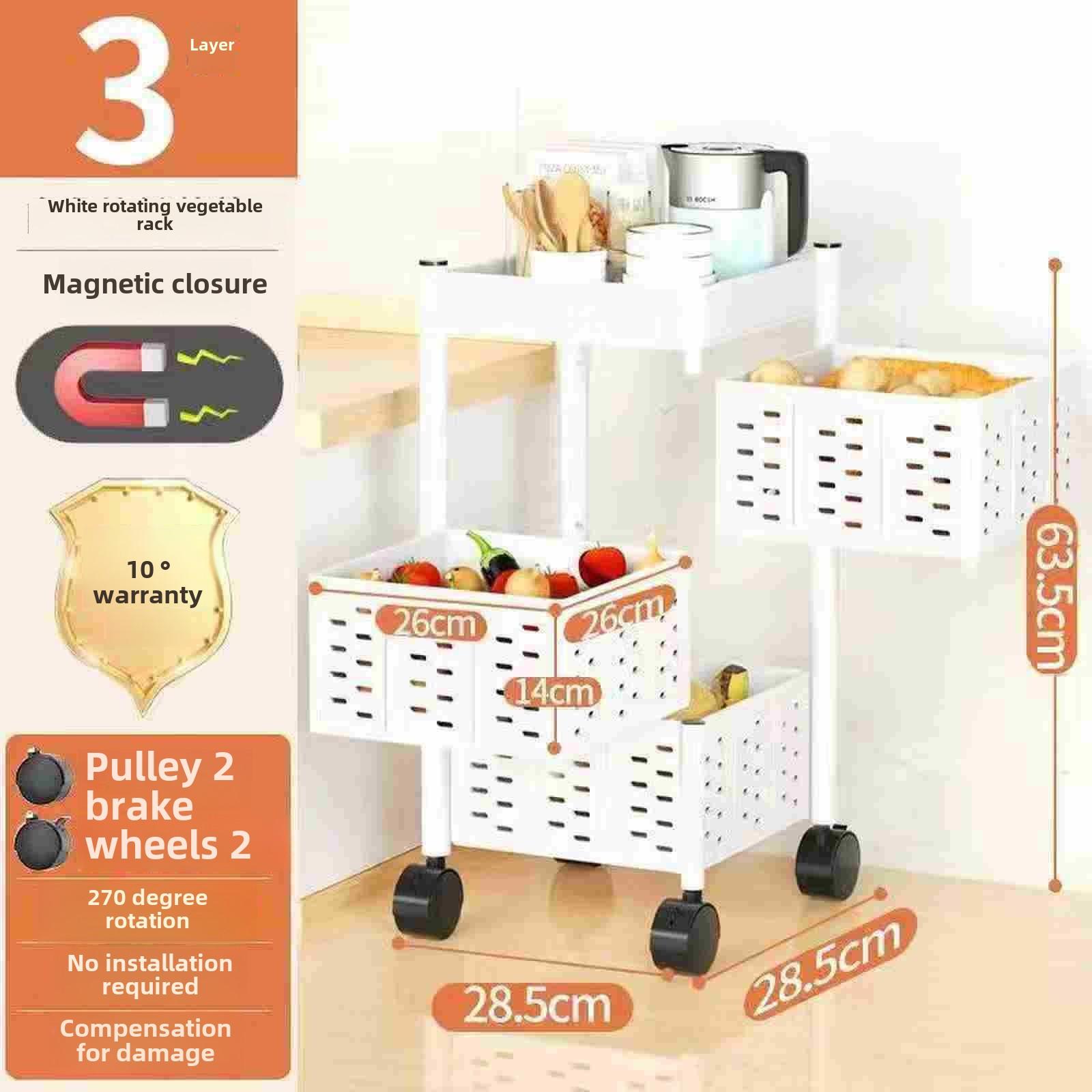 

Многоуровневая тележка для хранения на колесиках, кухонный органайзер, подставка, хозяйственная тележка с колесами для домашней кухни, гостиной Square, 3-layer белый