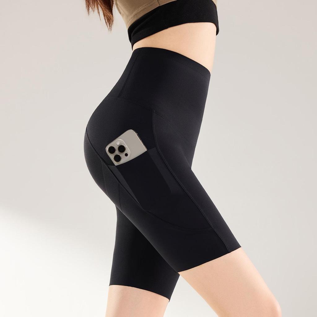 High Waist Women's Yoga Shorts with Pockets - Summer Thin Style, Tummy Control, Hip Lift, and Base Layer for Fitness and Cycling