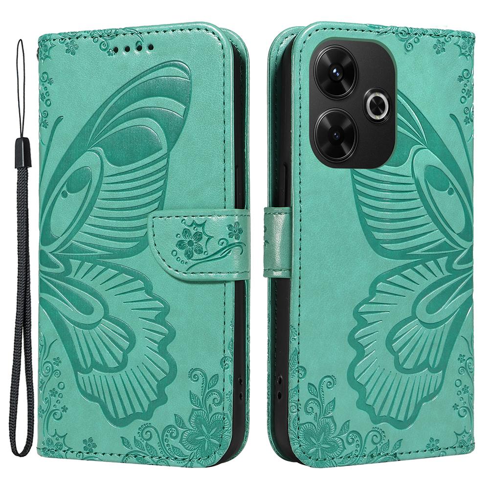 

For Xiaomi Redmi 13 5G/13 4G Case Butterfly Pattern Leather Phone Wallet Cover Green