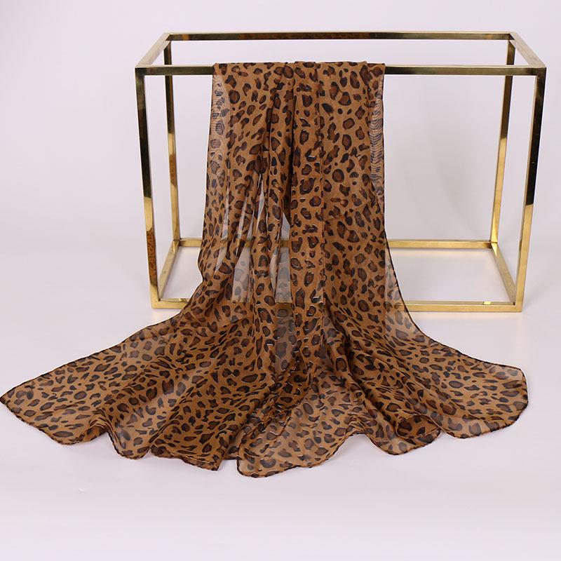 Leopard Print Pattern Chiffon Scarf Women's Simulation Silk Scarf Long Gauze Lightweight Neck Scarf Fashionable Shawl Hijab