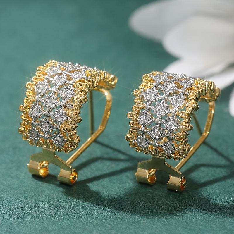 Vintage Designed Hollowed Out Women's Ear Hoop Dangle Earrings Inlaid with Zirconia for Women's Daily Wear Gatherings