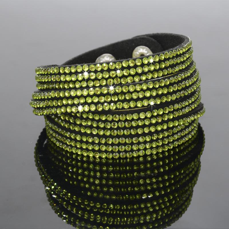 Meier Handmade Full Diamond Leather Cord Multi-layer Bracelet - Unique Color Diamond Bangle