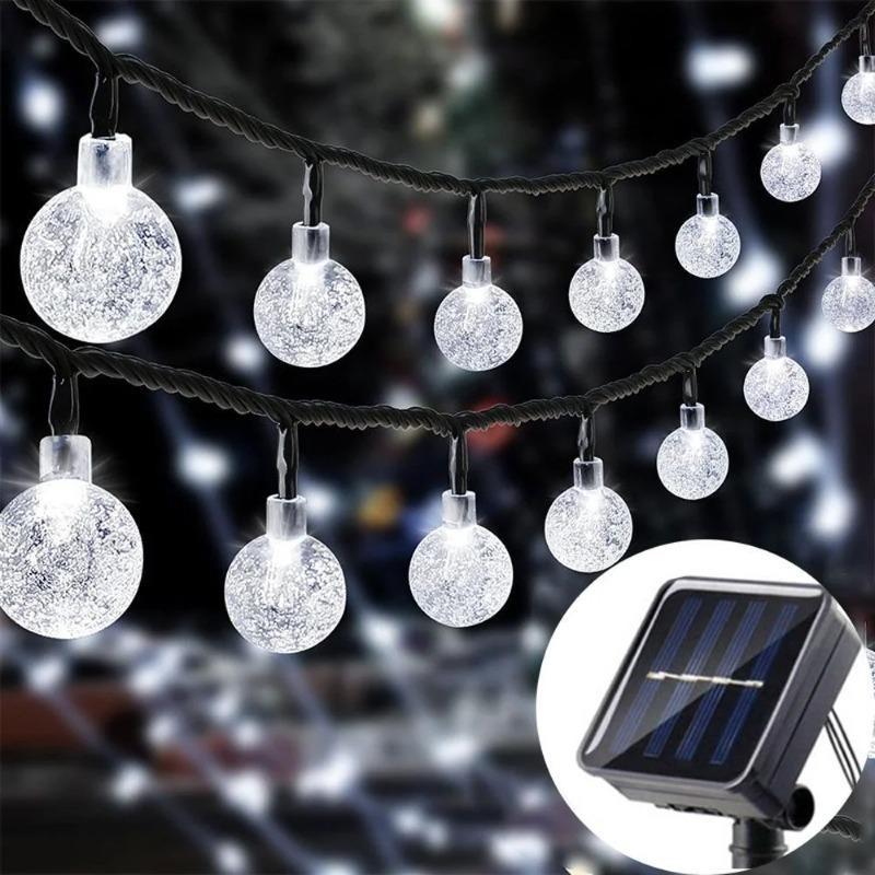 Solar Crystal Globe LED String Lights, 8 Modes IP65 Waterproof Fairy Garland, Solar Christmas Light for Garden Party Outdoor Decor