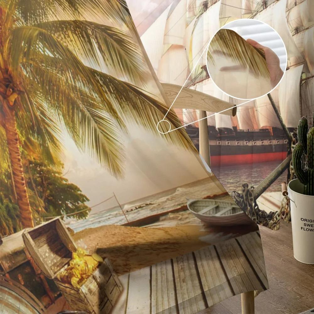Tropical Arbor Pirate Ship Plank Tulle Window Curtains Living Room Organza Sheer Voile Curtain Bedroom Kitchen Home Decor Drape