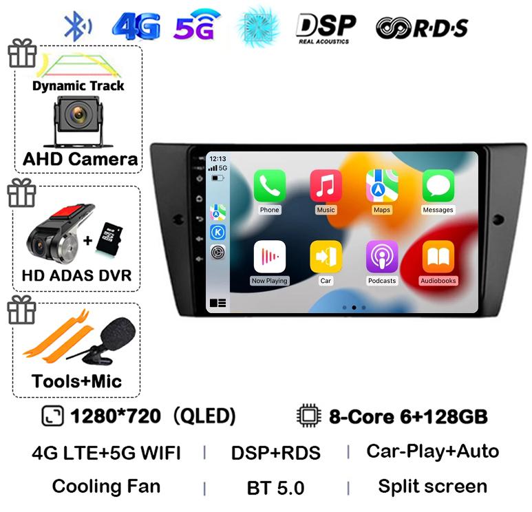 Android 14 Wireless Carplay Auto Car Radio For BMW E90 E91 E92 E93 3 Series Multimedia Stereo Video Player Head Unit GPS WIFI+4G