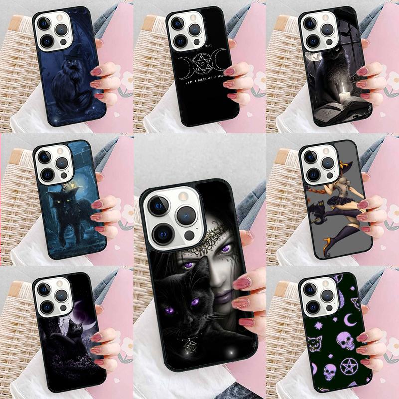 Witchcraft Halloween Cat Dark Witch Soft Phone Case For iPhone 17 Air 15 16e 14 13 Pro Max Coque 12 11 Pro Max PLUS Cover