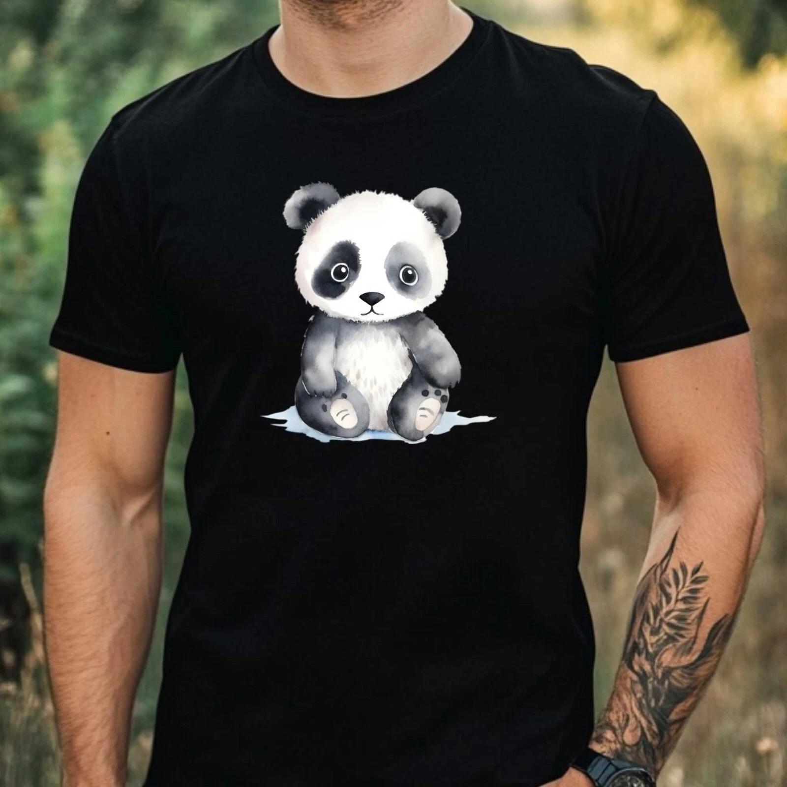 T-Shirt Herren Aquarell Panda Motiv Baumwolle Größe XS bis 5XL XXXXL