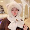 Winter Simple New Style Thickened Warm Plush Scarf All-in-one Hooded Scarf Three-in-one Cute Fox Ear Hat Female Hooded Ski Mask