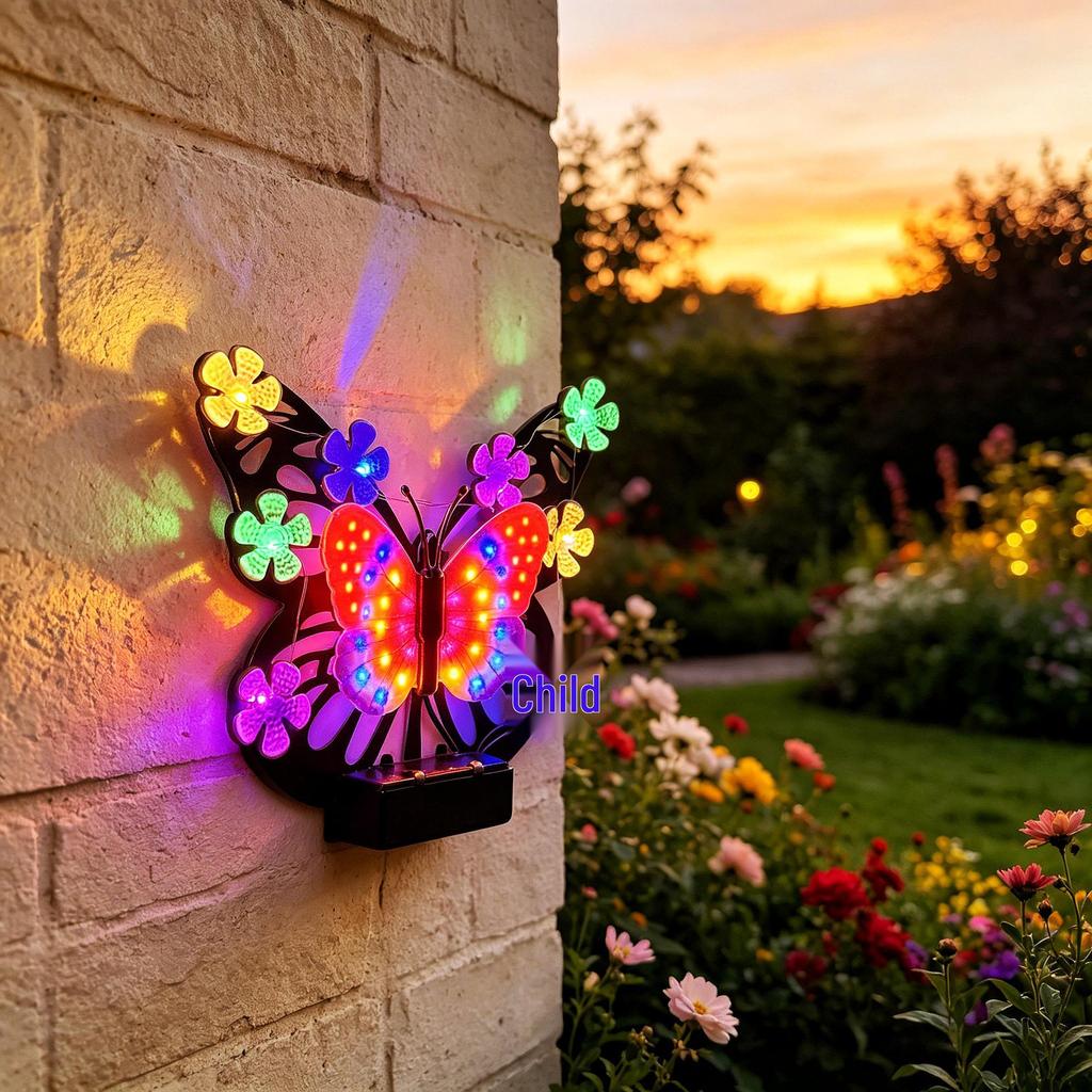 Solar Iron Art LED Colorful Butterfly Outdoor Pendant Lamp