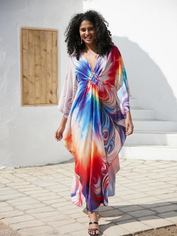 EDOLYNSA Snazzy Oversized ženy Domácí oblečení Plážové oblečení Oblečení Caftan Kaftan Plavky Přikrývky Dům Župan Župan Q1634