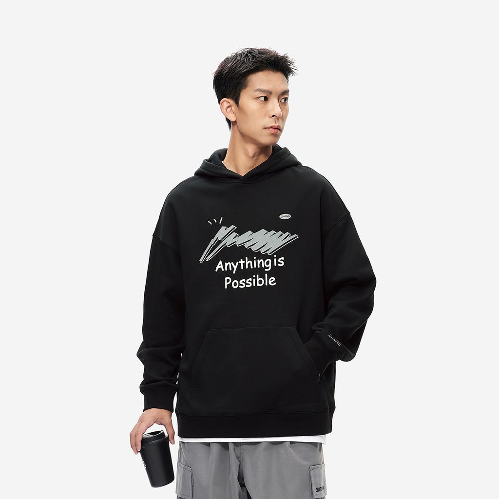 Li Ning Sports Lifestyle Series Infraröd Antistatisk Antibakteriell Pullover Lös Fleece Varm Sweatshirt Unisex sweatshirt Svart AWDUA07-1