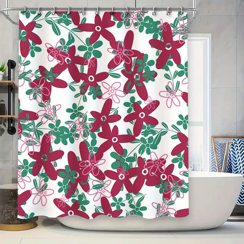 

Stylish Floral Printed Shower Curtain for Bathroom Decoration 180x240cm Waterproof Fabric Home Decor Item with Hooks Set 90x180cm