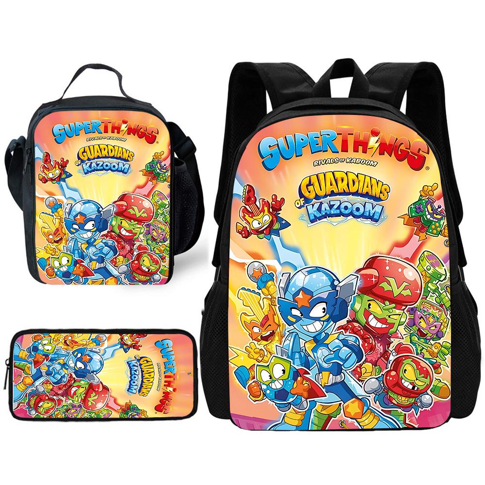 Cartoon toys Super Zings SuperThings Child School Backpack with Lunch Bags ,Pencil Bags ,School Bags for Boys Girls Best Gift