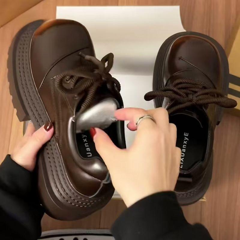 Big Head Lace-up Small Leather Shoes Women's Spring Fashion Japanese Increased Thick-soled JK Loafers Shoes