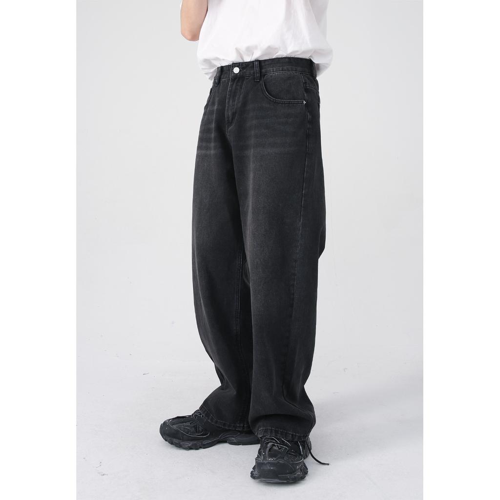 Men's Four Seasons New Korean Edition Personalized Straight Black Grey Wide Leg Jeans for Men