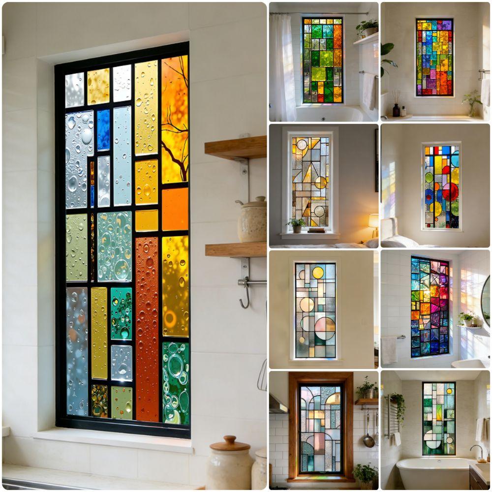 Static Cling Privacy Window Film Colorful Brick Decorative Window Stickers Home Decoration