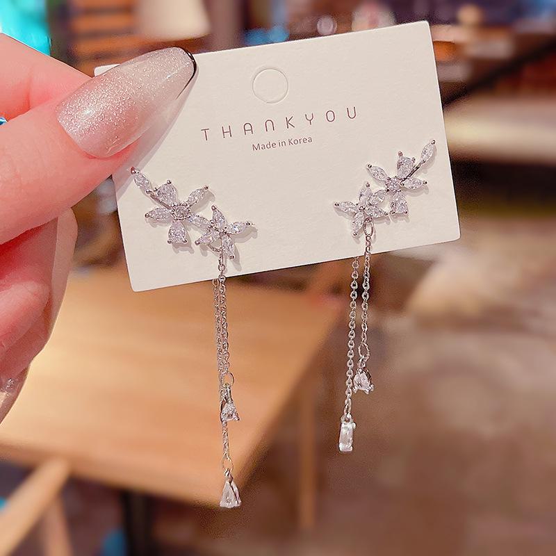 New Korean S925 Silver Needle Zircon Wing Tassel Earrings: Advanced Design for Women