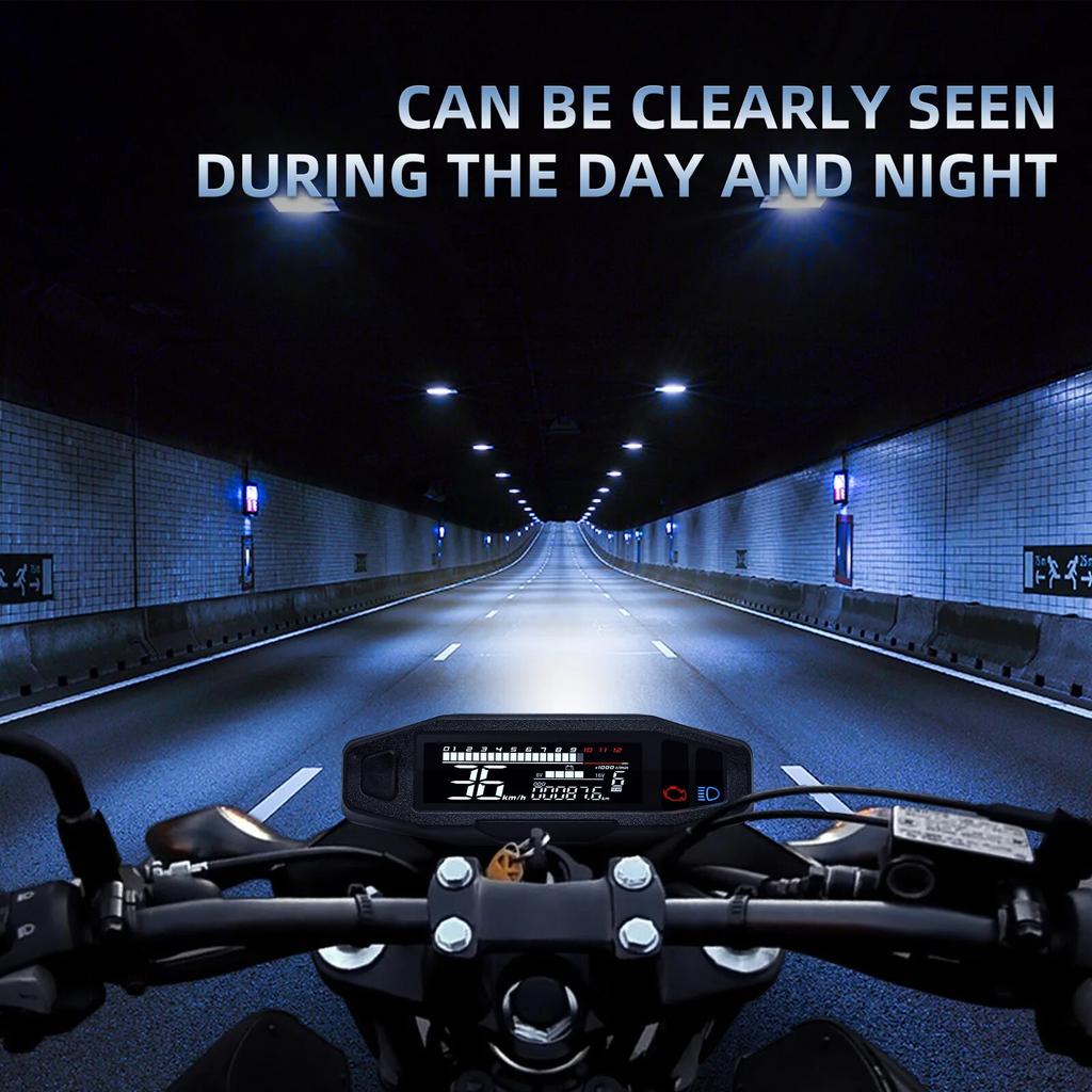 AD Motorcycle Speedometer Universal LED Tachometer Digital Dashboard Km/h MPH Odometer Meter Motor Gauge Sensor + Y/Z/W Bracket
