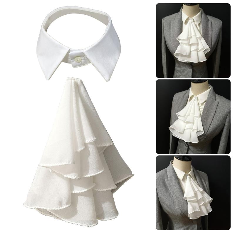 Elegant Chiffon Ruffled Necktie Shirt Front Neck Ruff Fake Collar Detachable Victorian Costume Neck Accessory For Women