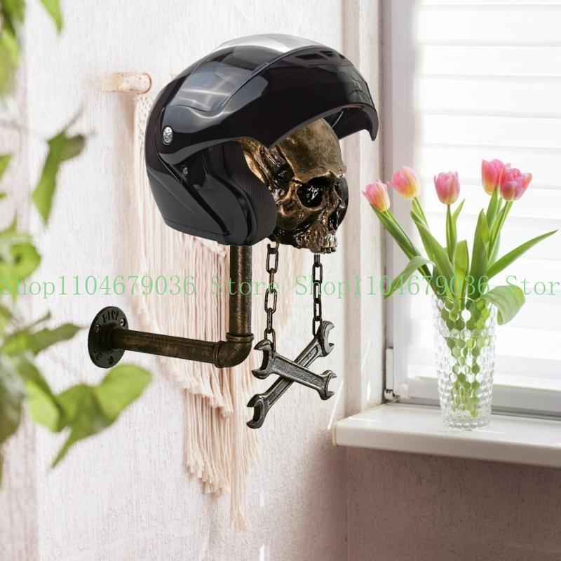 652F Motorbike Helmet Holder Wall Mount Helmet Rack Skull Helmet Stand Skull Head Holder for Coat Wall Decorations