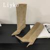 Fashion Liyke Autumn Winter Thin Kittens Heels Knee High Boots Women Punk Vintage Pointed Toe Runway Catwalk Shoes Long Booties Size 40