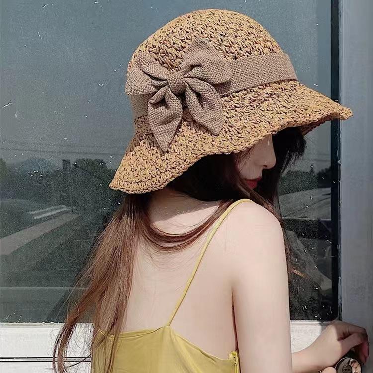 Hat female summer straw hat sun hat bucket hat sun hat bow sun hat leisure beach outdoor