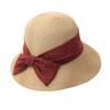 French elegant big eaves sunshade straw hat female retro seaside vacation showing face small foldable bow bucket hat