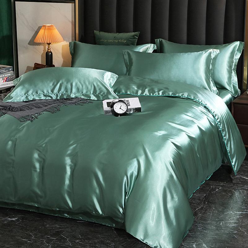 Luxury Satin Bedding Set with Flat Sheet Duvet Cover High End Bedding Set High Density Satin Solid Color Bedding