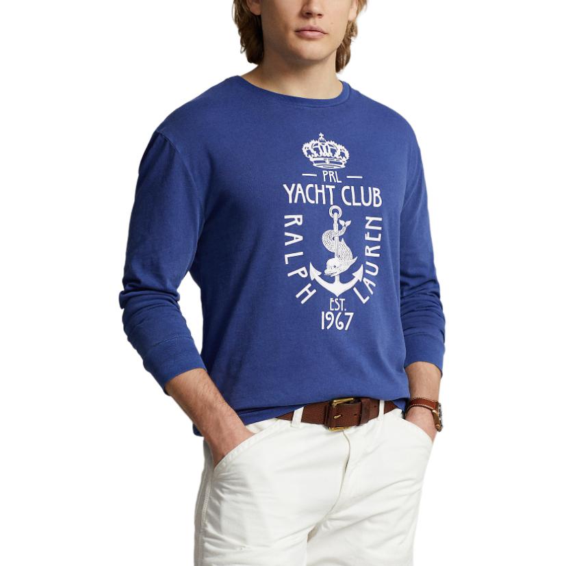 Polo Ralph Lauren Ss24 Vzor s logem písmen Pulovr Dlouhý rukáv Tričko Pánské Vrcholy Královsky modrá MNPOTSH16820339-400