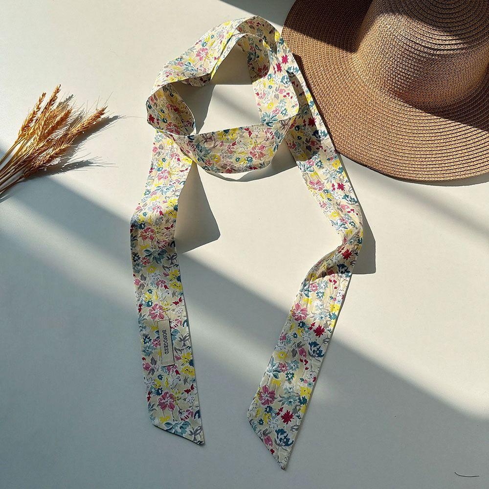 Flower Field Oil Painting Scarf Cotton Extended Long Ribbon Neckerchief Scarf Headband  Women