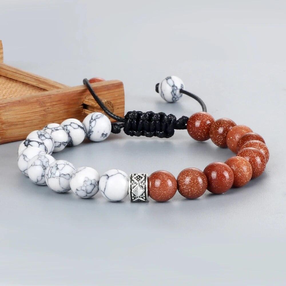 Trendy White Men Beads Bracelet Handmade Natural Tiger Eye Lava Stone Onyx Strand Adjustable Bracelets Women Yoga Energy Jewelry