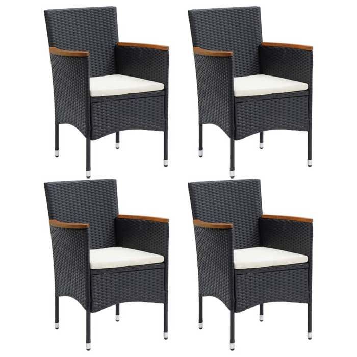 Ensemble jardin - MAISON EXCLUSIVE - 5 pièces - Poly rotin noir - Plateau WPC - Accoudoirs acacia huilé
