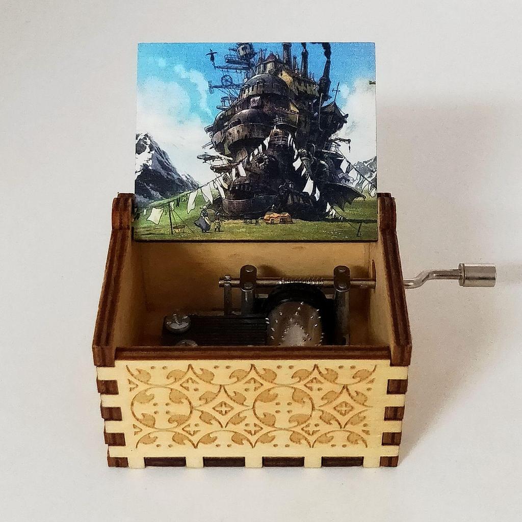 Hochwertige Handkurbel-Holzspieluhr - Thema Schloss im Himmel Kreatives Geschenk