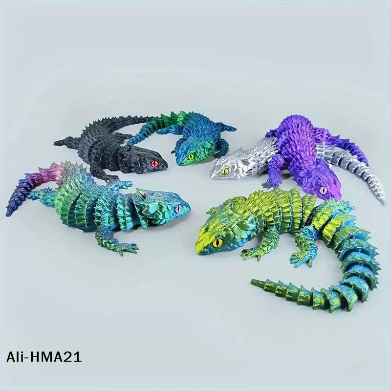 Ornamentos de Estátua de Lagarto Gêmeo Impressos em 3D, Desenho Animado Móvel, Plantas Criativas de Mesa, Decoração de Paisagismo para Rochoso, Aquário