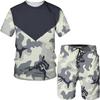 Set cu imprimeu camuflaj de vară Costum Hip Hop Harajuku Sport 2 piese Îmbrăcăminte sport supradimensionată Tricou Pantaloni scurți de plajă Ținute Haine pentru bărbați