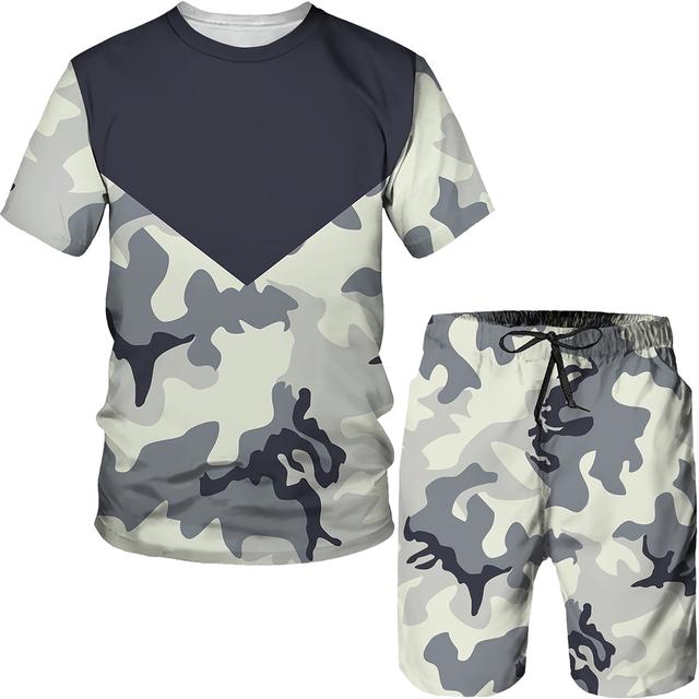 Summer Camouflag Print Set Suit Hip Hop Harajuku Sports 2 Piece Oversized Sportswear Tshirt Beach Shorts Outfits Clothes For Men