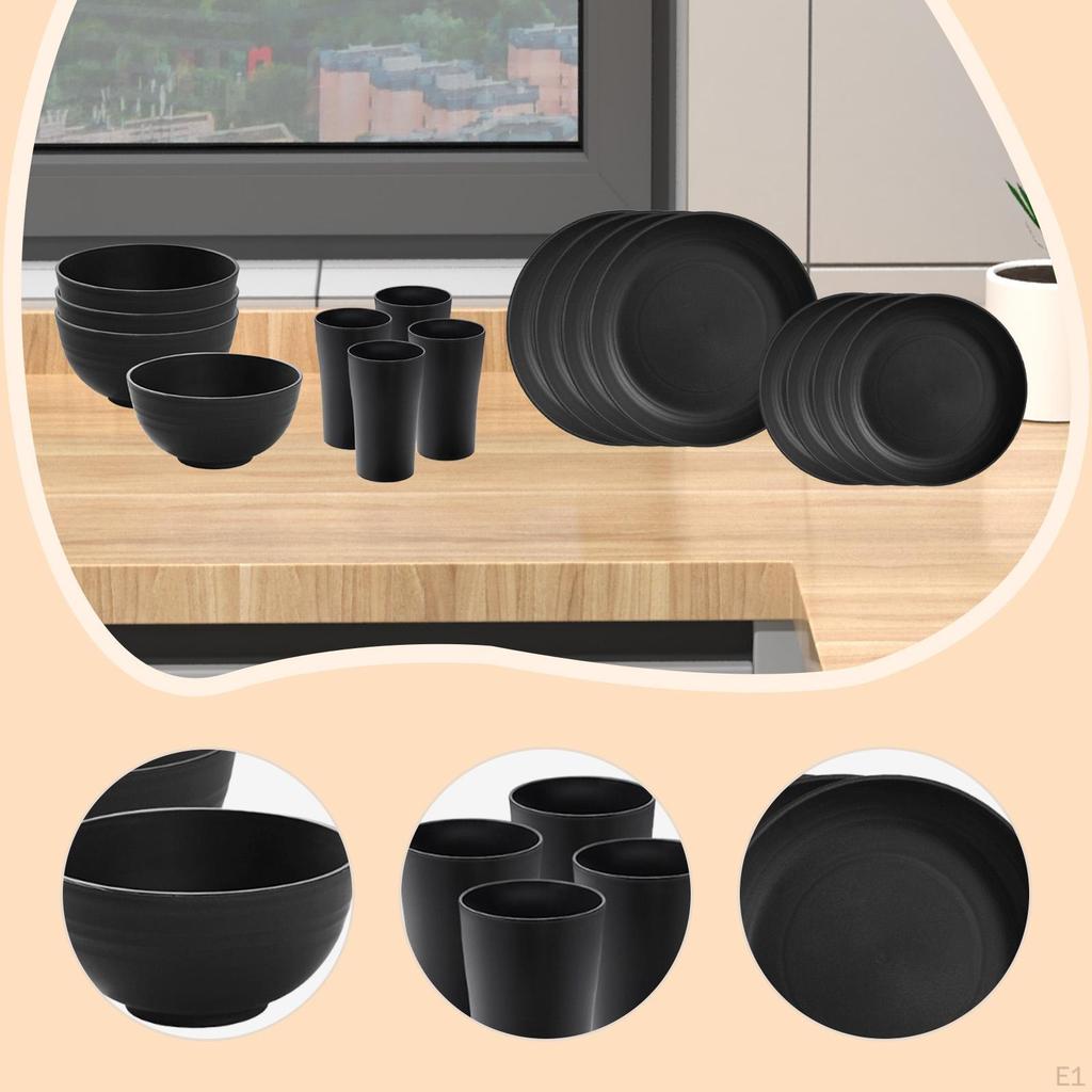 16Pcs Dinnerware Sets Bowls Minimalist Straw PP Service for 4 Dinner Plates Dishes Hotel