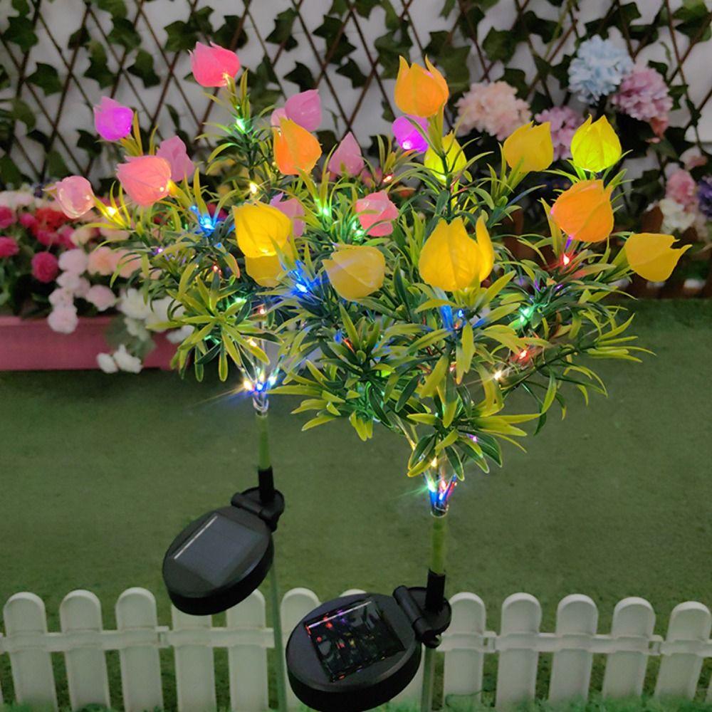 Gardenia Flower Solar Artificial Flower Light Realistic Multi-Color Changing Outdoor Solar Garden Light Solar Powered 42LED