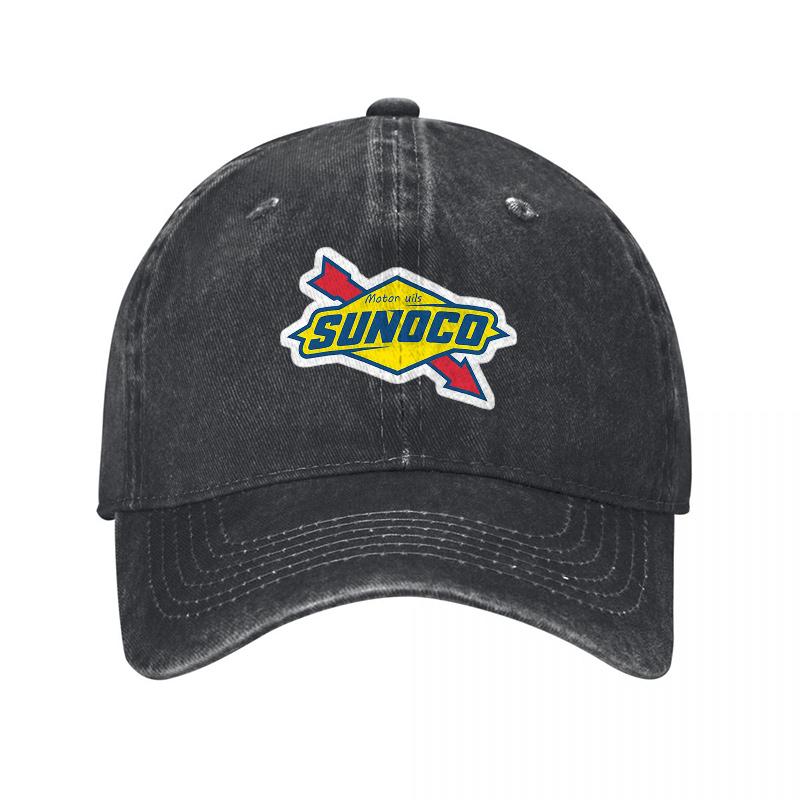 SUNOCO Logo Washed Canvas Baseball Cap Classic Black Adjustable Fit Unisex Hat with Embroidered Brand Design for Everyday Wear